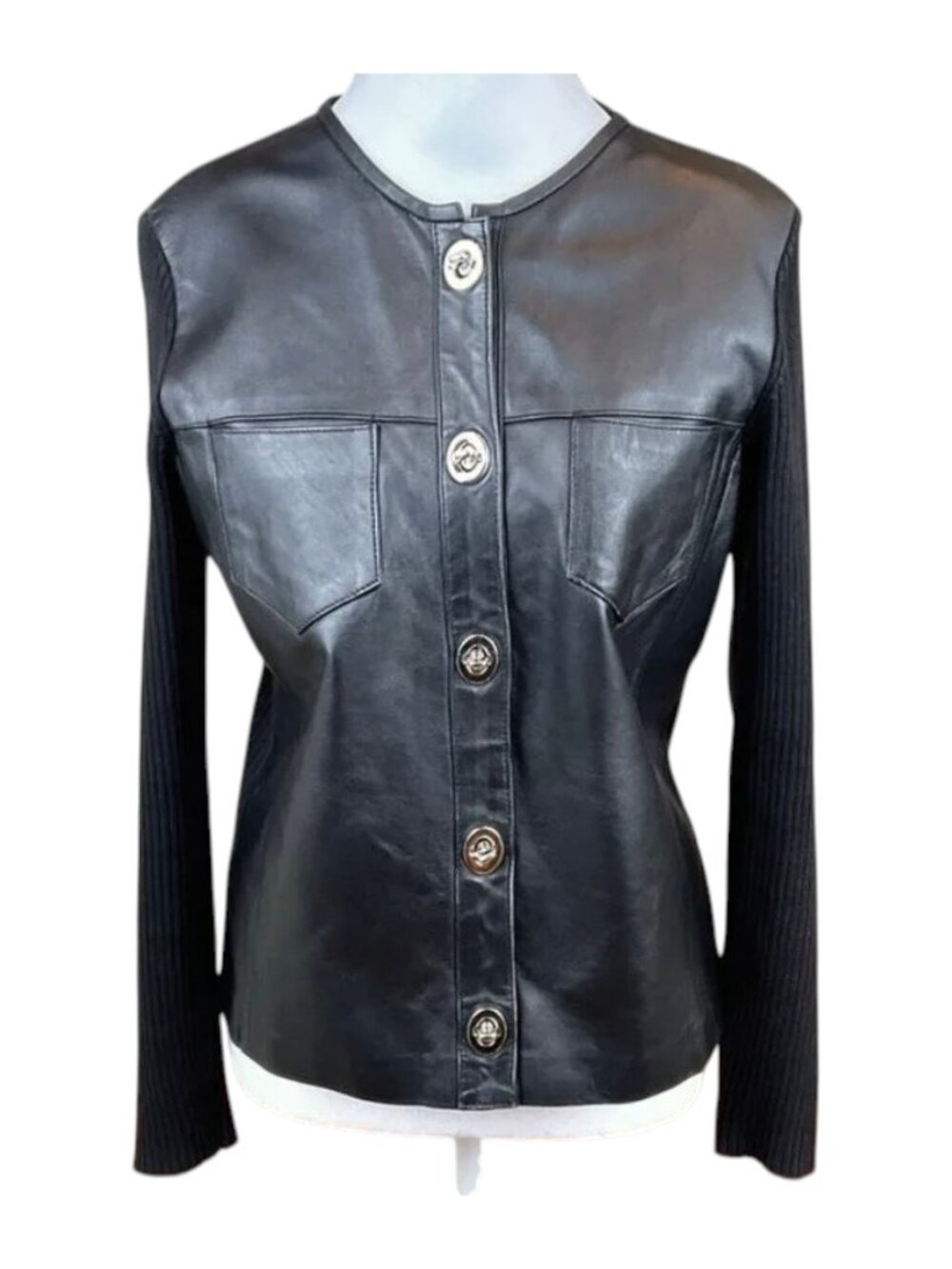 Escapade Jacket Black Leather & Rib Knit Petite (PL)